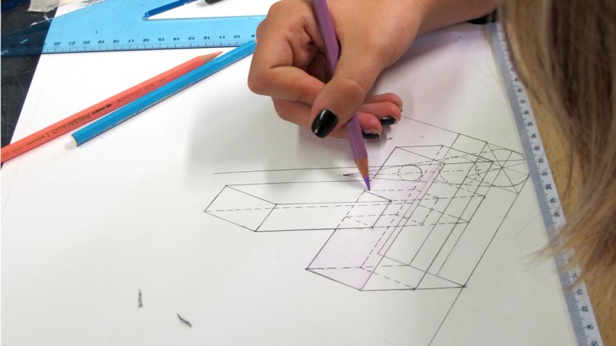 Ripetizioni - lezioni private di disegno geometrico di solidi a Bologna. Paese dei Balocchi. Preparazione all'esame di ammissione al Liceo Artistico. Recupero anni scolastici . Proiezioni ortogonali, ribaltamento di solidi , Compenetrazione di solidi disegno