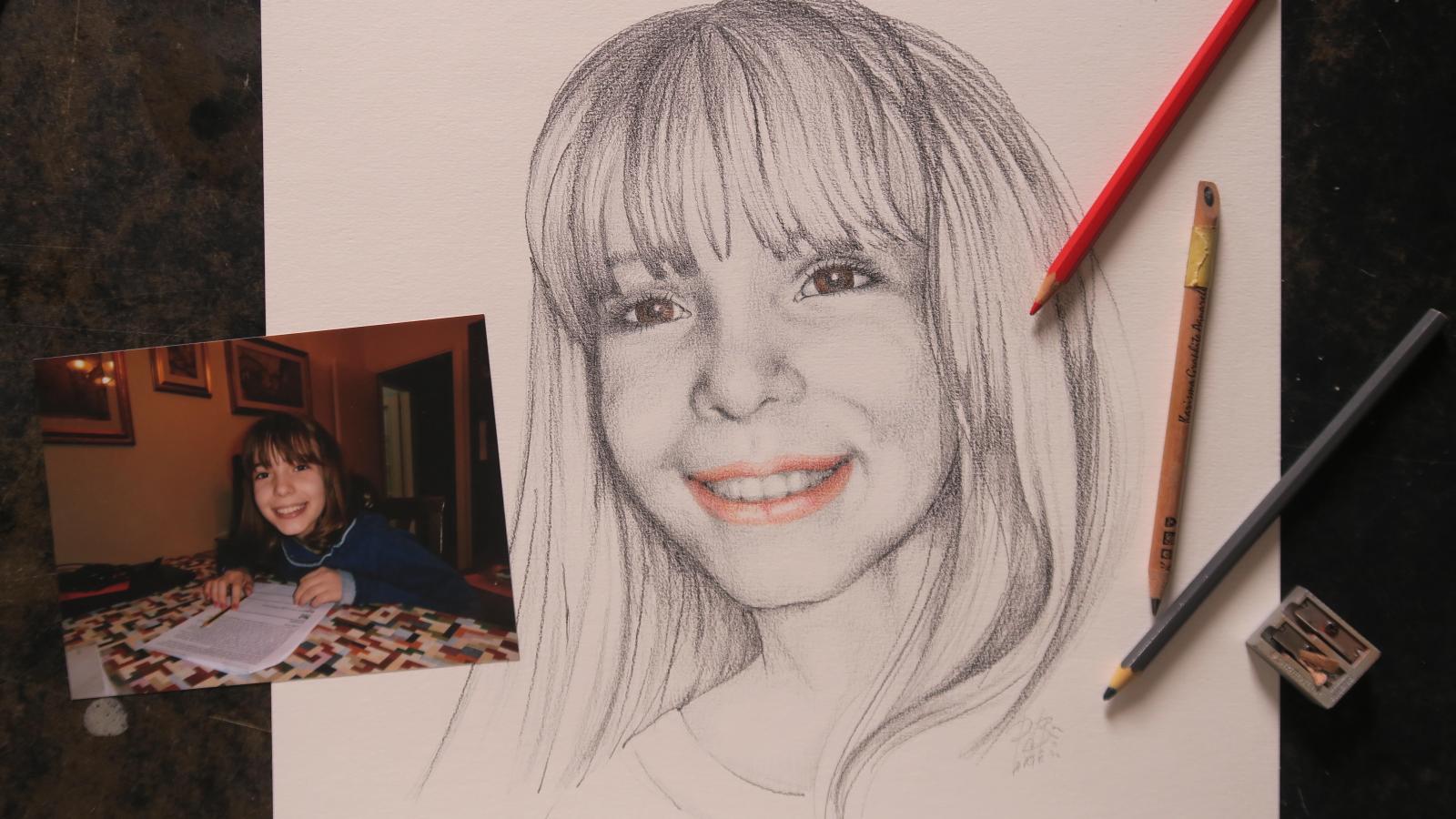 Ritratto disegnato su commissione a Bologna. Ritrattista esegue ritratti a matita da fotografia. Ritratto  d'autore.